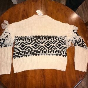 12th Tribe Fringed Cream and Black Sweater
